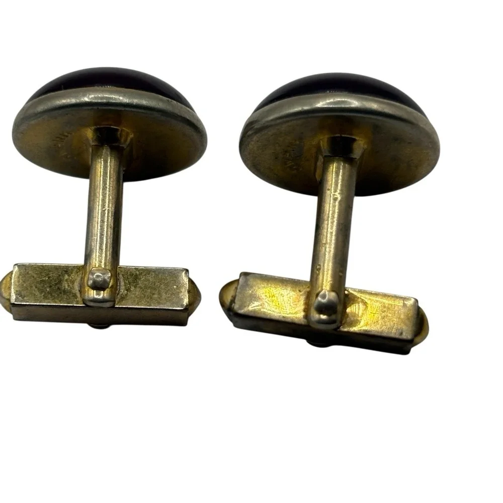 Swank Round Cufflinks Red Dark Red Gold‎ Tone Lucite Acrylic Men's Retro Signed